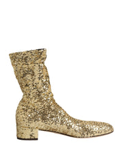 Dolce & Gabbana Gold Sequined Short Boots Stretch Shoes for Women
