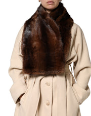 Dolce & Gabbana Black Brown Stripe Fur Shawl Wrap Scarf for Women