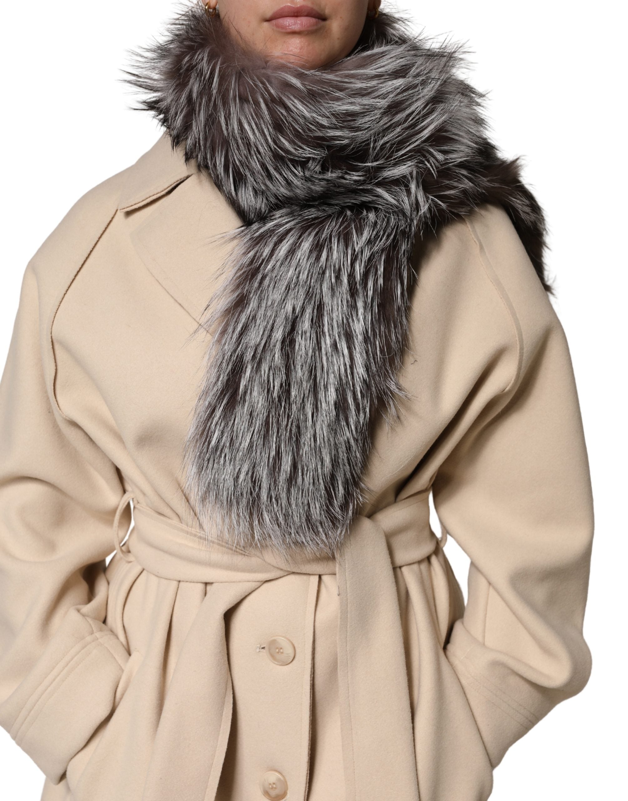 Dolce & Gabbana Gray Fox Fur Neck Wrap Warmer Winter Scarf for Women
