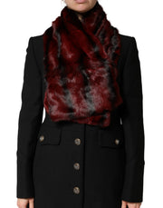 Dolce & Gabbana Black Red Stripe Fur Shawl Neck Wrap Scarf for Women