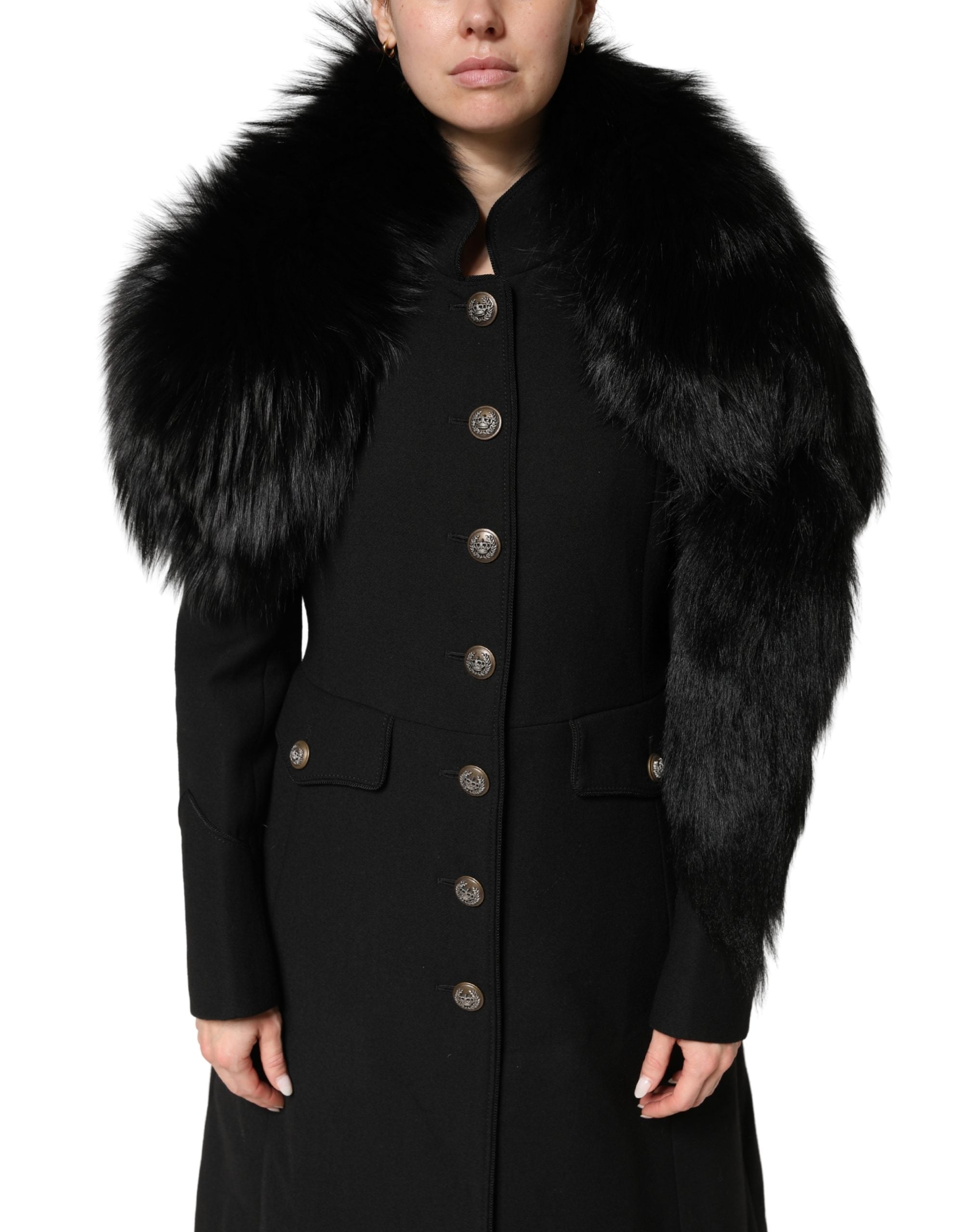 Dolce & Gabbana Black Fox Fur Neck Wrap Warmer Winter Scarf for Women