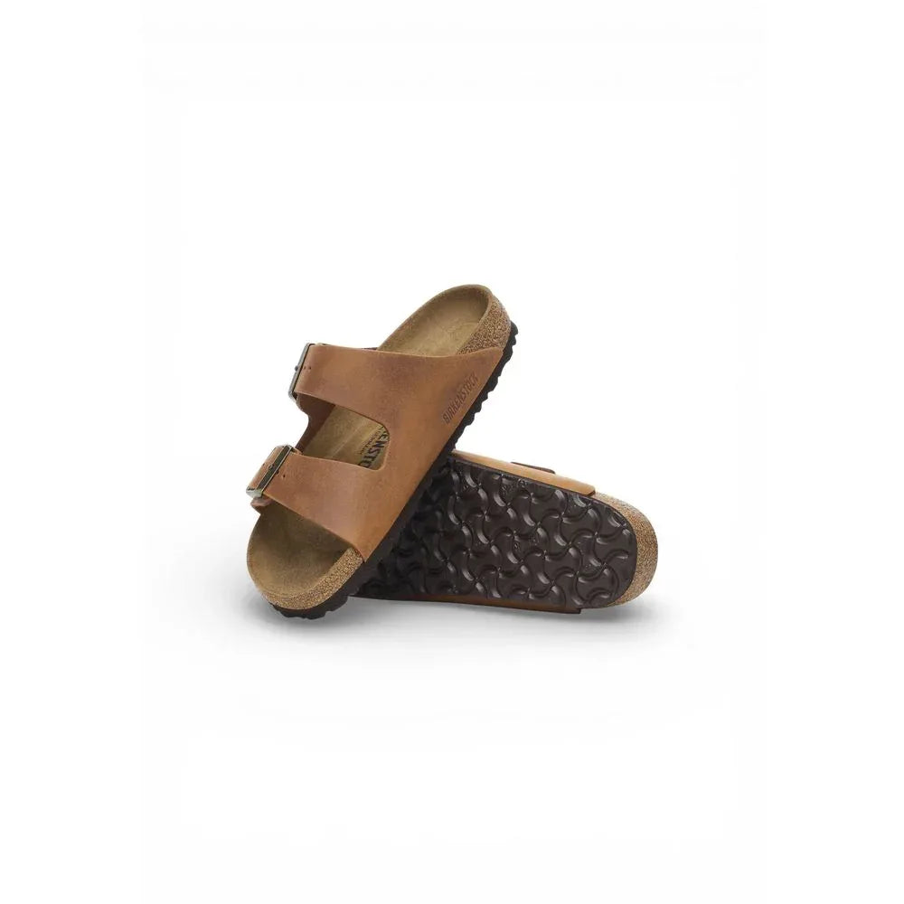 Birkenstock Brown Leather Flat Sandals - Zachava