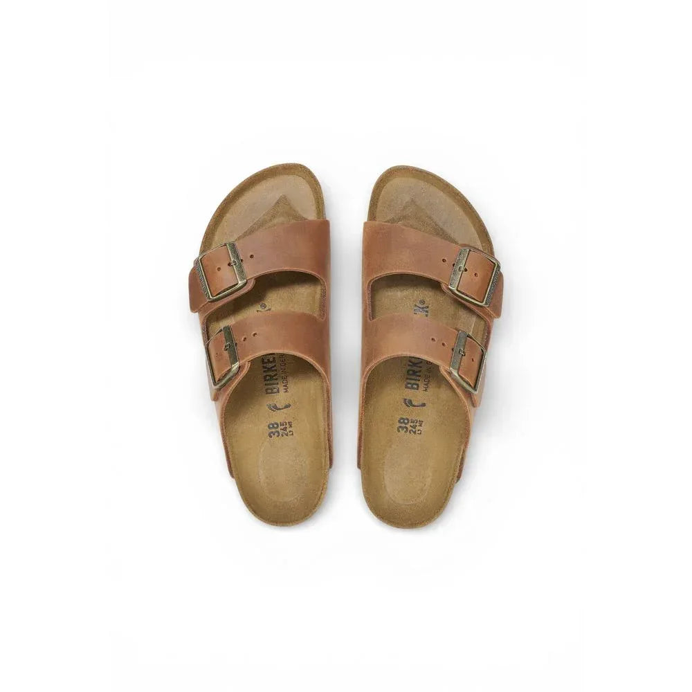 Birkenstock Brown Leather Flat Sandals - Zachava