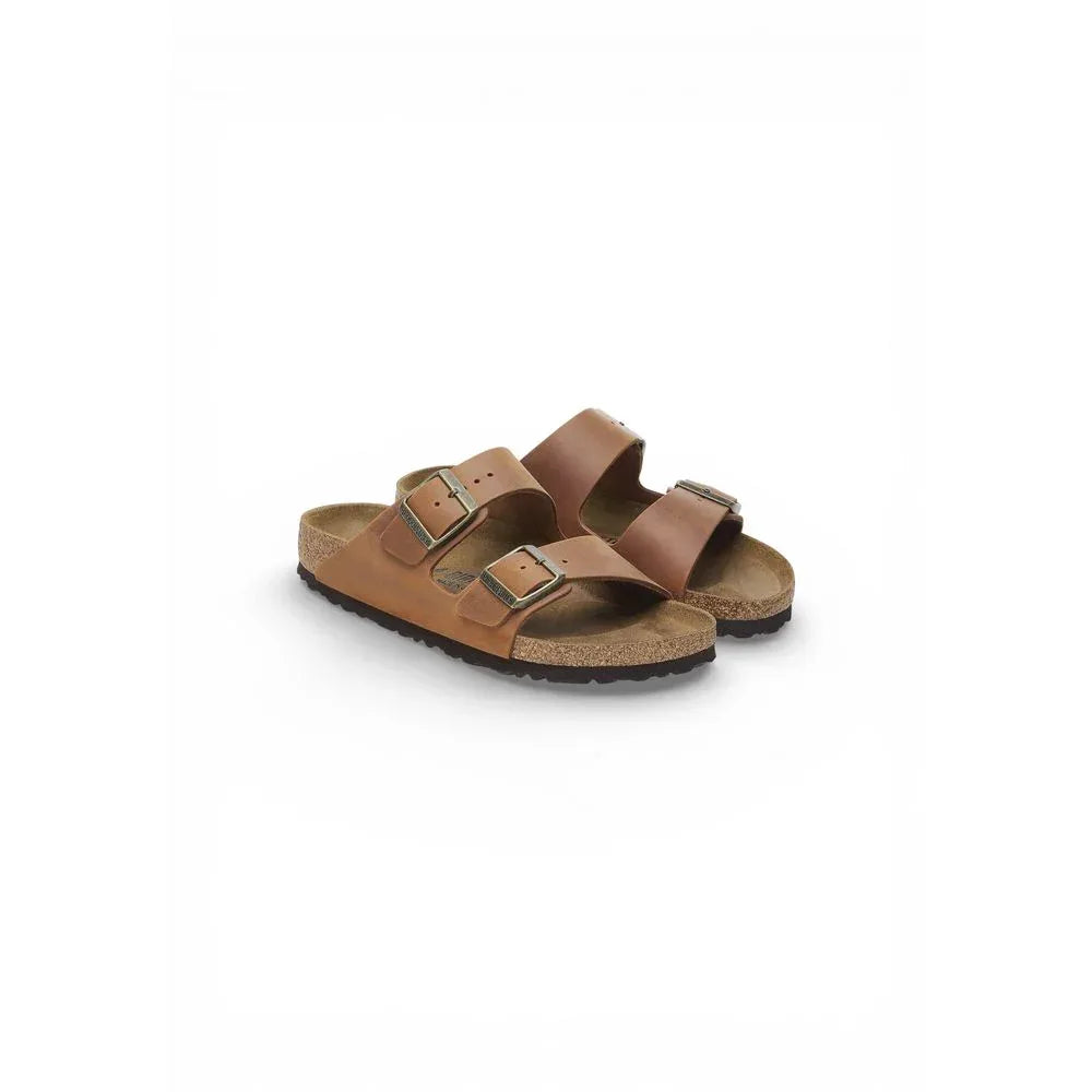 Birkenstock Brown Leather Flat Sandals - Zachava