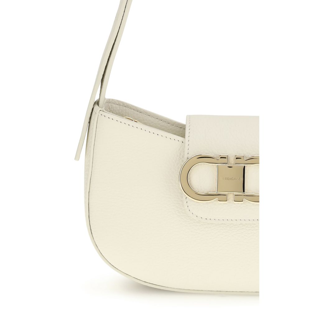 Ferragamo White Calf Leather Bos Taurus Shoulder Bag