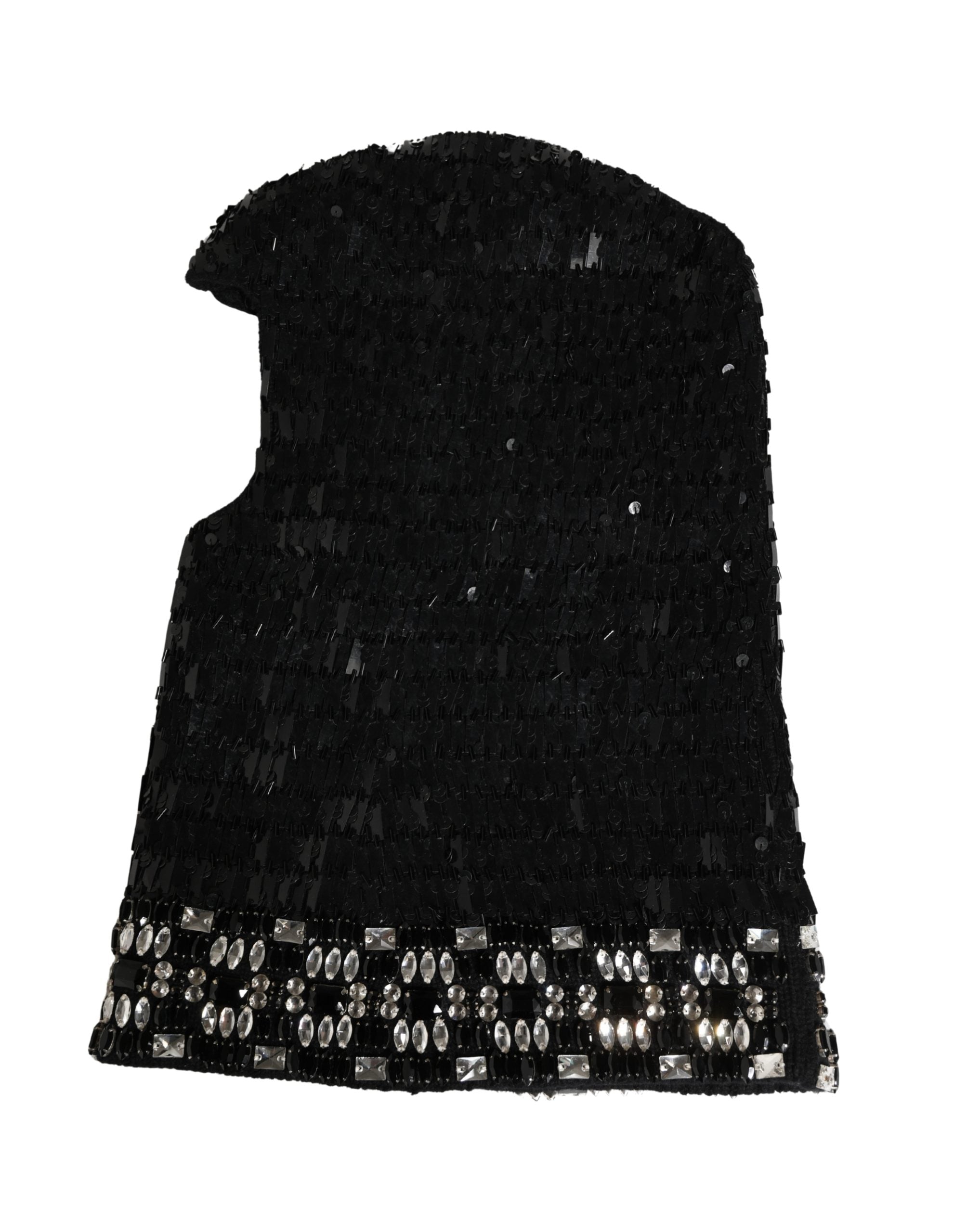 Dolce & Gabbana Black Wool Crystal Embellished Balaclava Hat for Women
