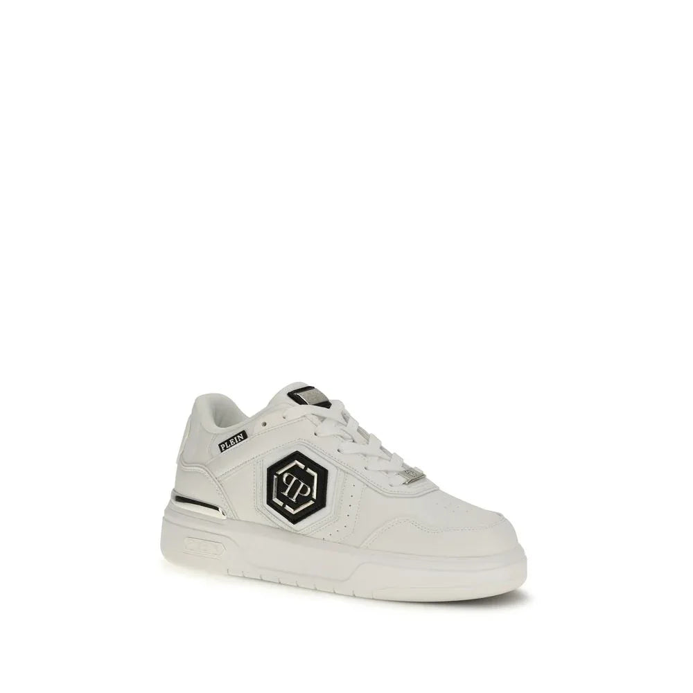 Philipp Plein White Calf Leather Bos Taurus Athletic Sneakers - Zachava