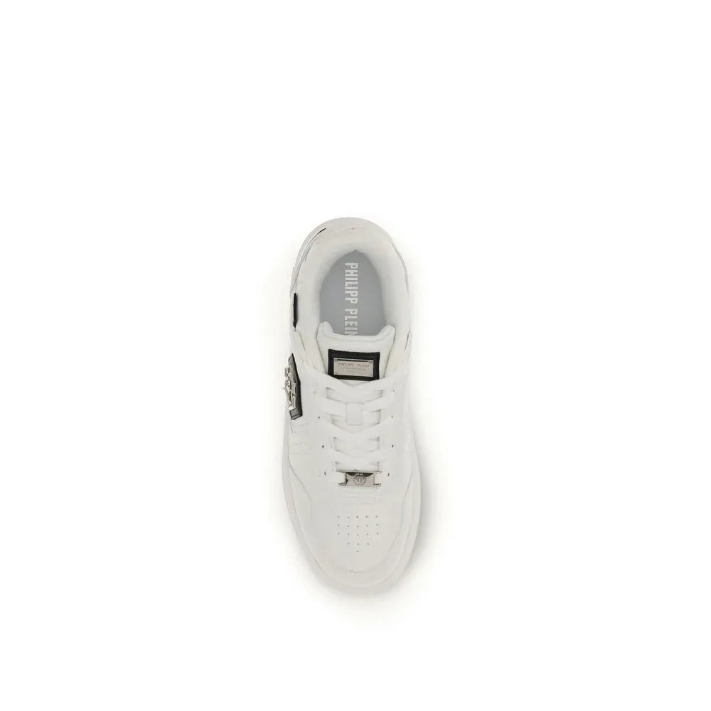 Philipp Plein White Calf Leather Bos Taurus Athletic Sneakers - Zachava