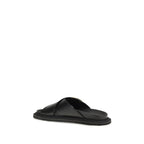 Moschino Black Calf Leather Bos Taurus Flat Sandals