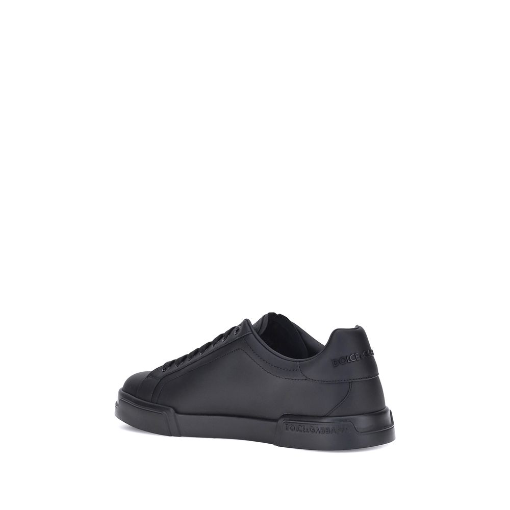 Dolce & Gabbana Black Calf Leather Bos Taurus Low Top Sneakers