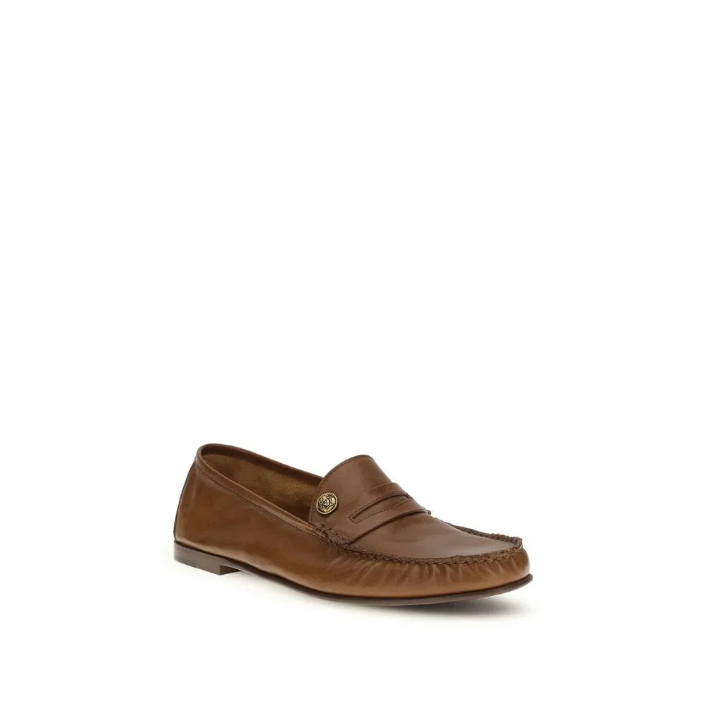 Versace Brown Calf Leather Bos Taurus Slip-On Loafers - Zachava