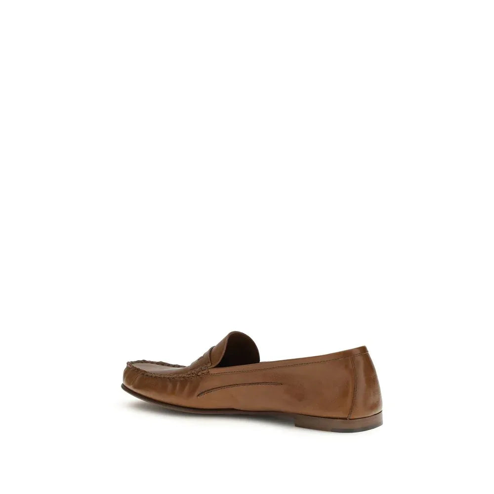 Versace Brown Calf Leather Bos Taurus Slip-On Loafers - Zachava