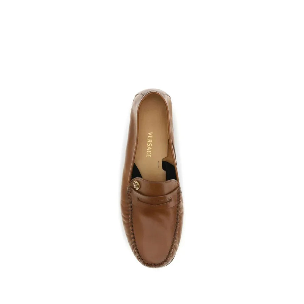 Versace Brown Calf Leather Bos Taurus Slip-On Loafers - Zachava