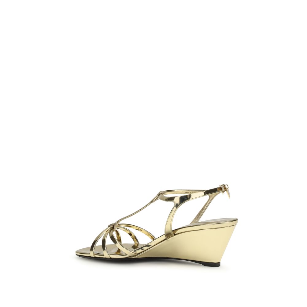 Prada Gold Calf Leather Bos Taurus Wedge Sandals - Zachava