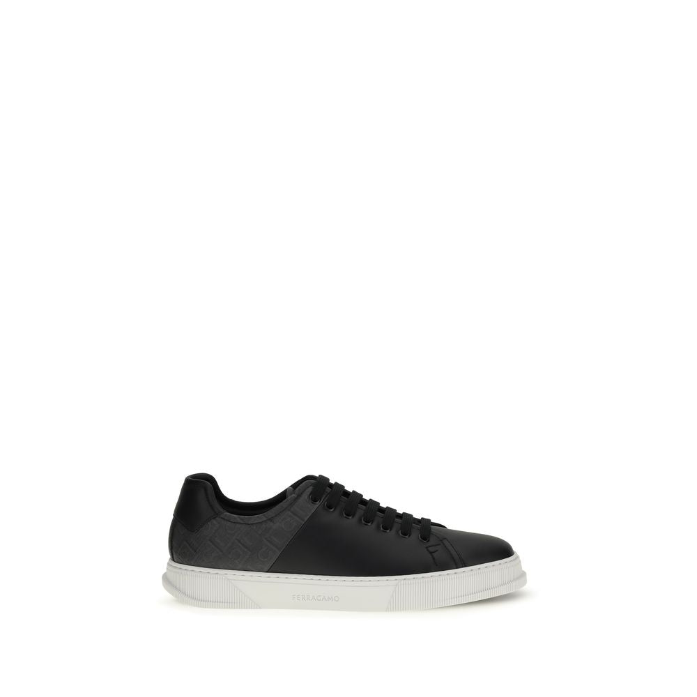 Ferragamo Black Calf Leather Bos Taurus Low Top Sneakers
