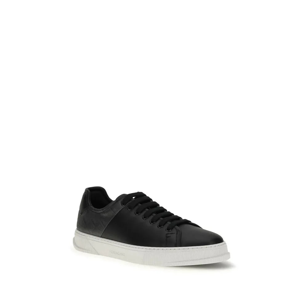 Ferragamo Black Calf Leather Bos Taurus Low Top Sneakers - Zachava