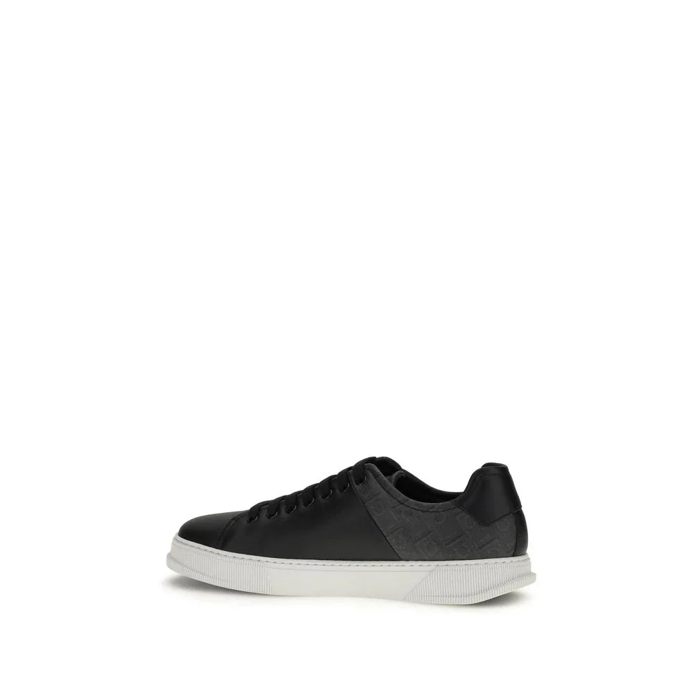 Ferragamo Black Calf Leather Bos Taurus Low Top Sneakers - Zachava