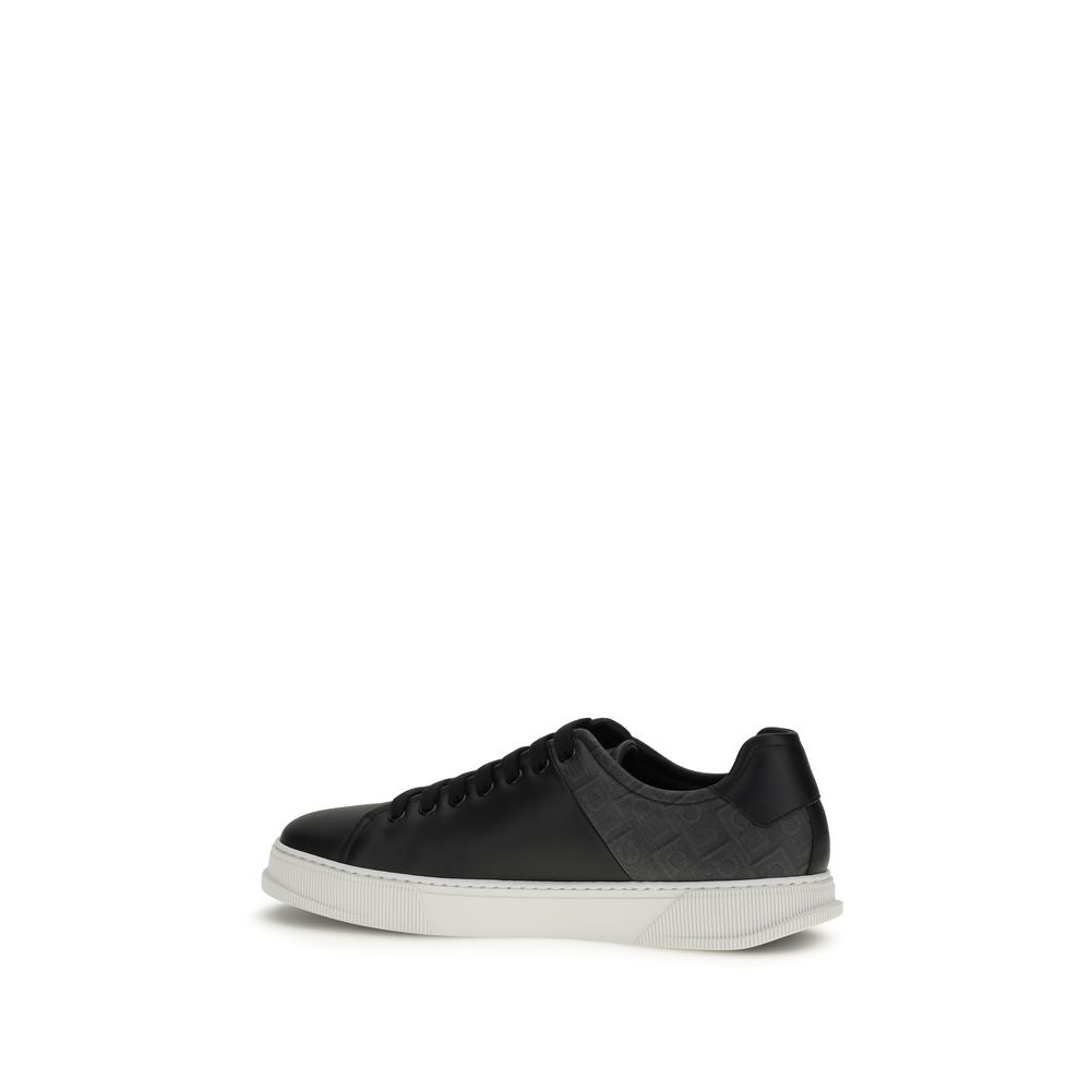Ferragamo Black Calf Leather Bos Taurus Low Top Sneakers