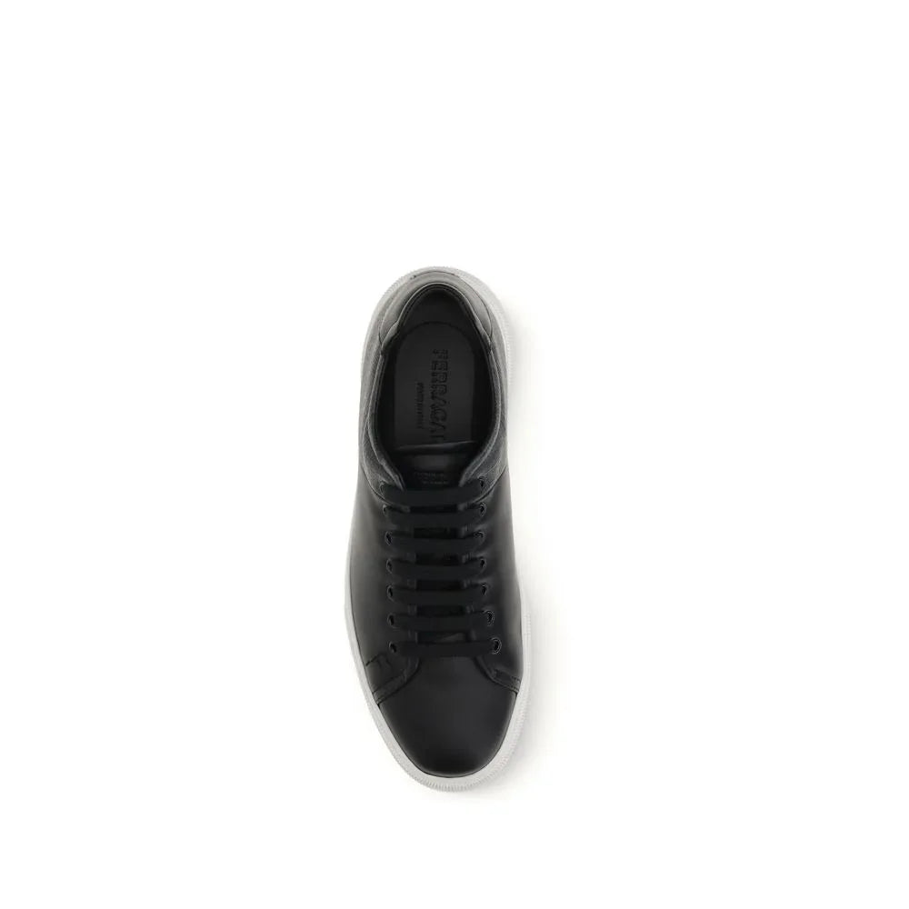 Ferragamo Black Calf Leather Bos Taurus Low Top Sneakers - Zachava