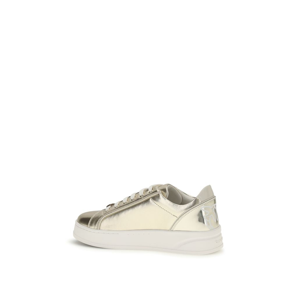 PINKO Gold Calf Leather Bos Taurus Platform Sneakers
