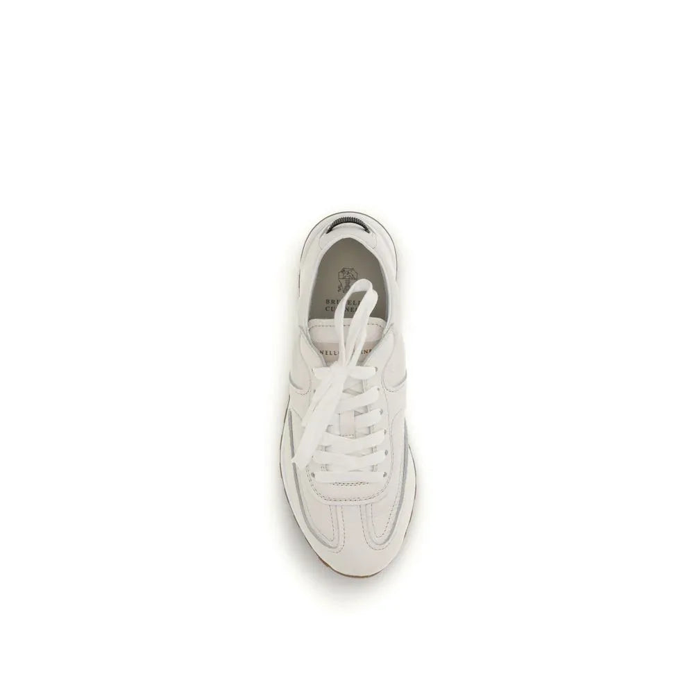 Brunello Cucinelli White Calf Leather Bos Taurus Low Top Sneakers - Zachava