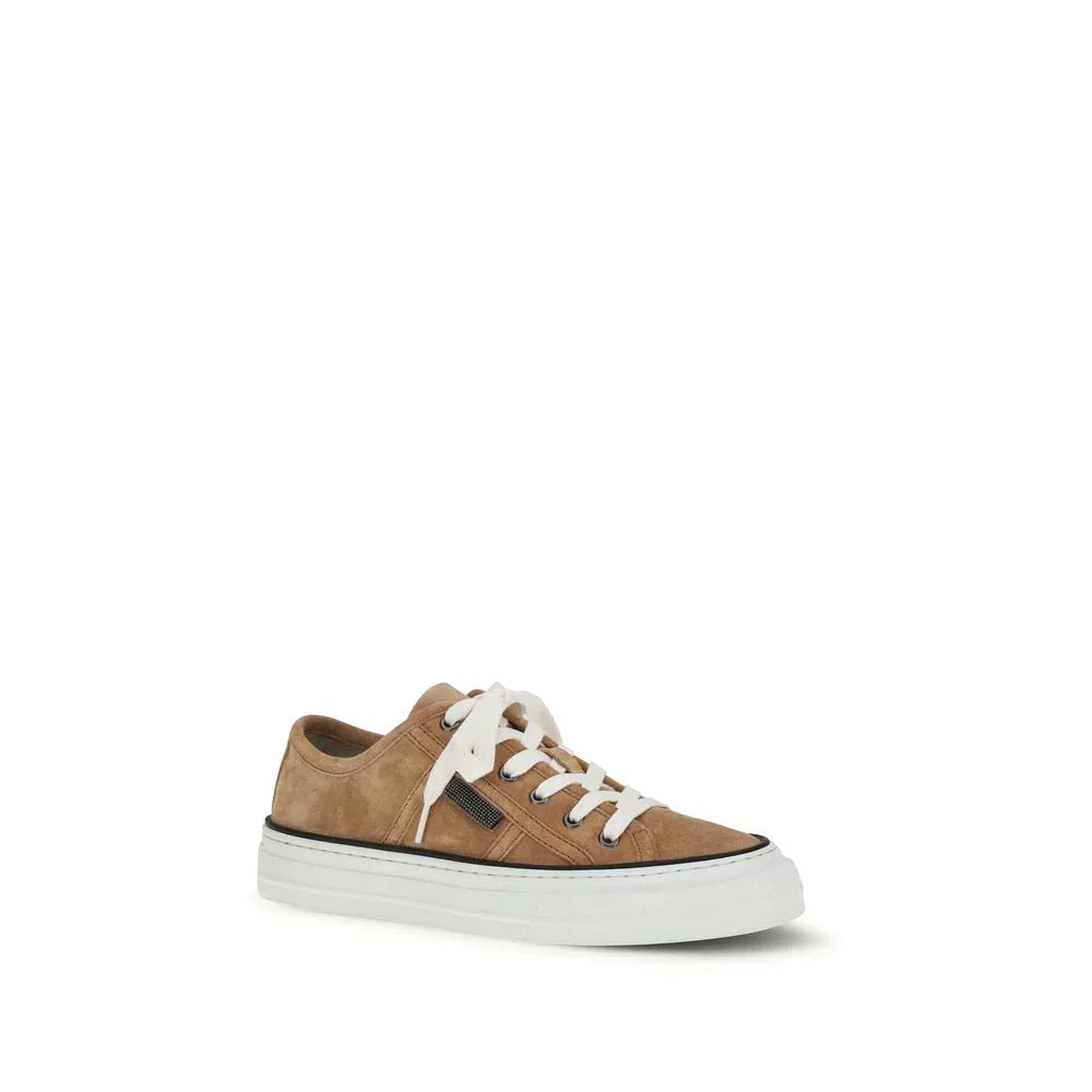 Brunello Cucinelli Beige Calf Leather Bos Taurus Low Top Sneakers - Zachava