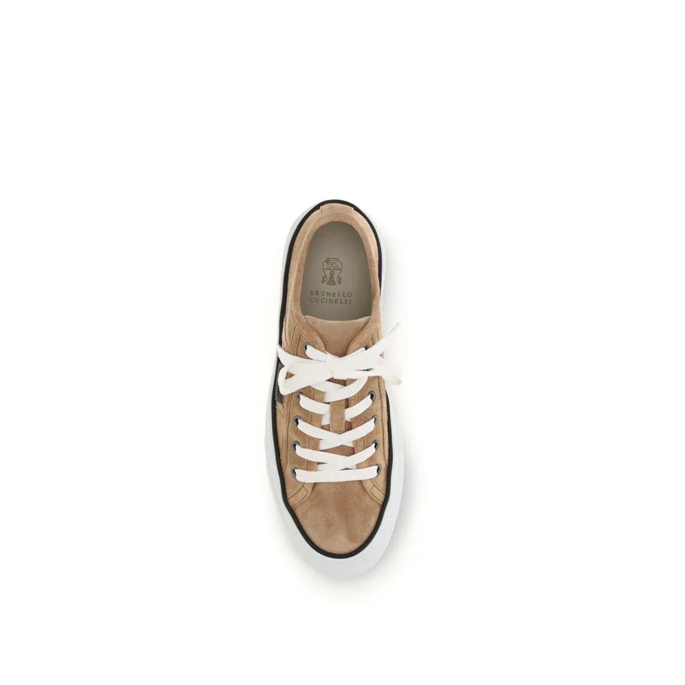 Brunello Cucinelli Beige Calf Leather Bos Taurus Low Top Sneakers - Zachava
