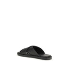 Ferragamo Black Calf Leather Bos Taurus Flat Sandals
