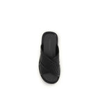 Ferragamo Black Calf Leather Bos Taurus Flat Sandals