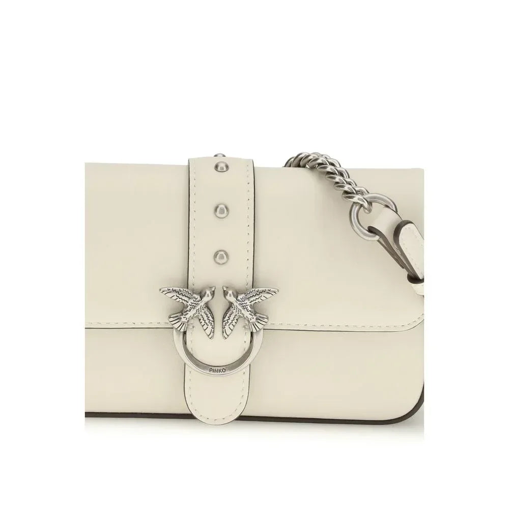 PINKO White Calf Leather Bos Taurus Shoulder Bag - Zachava