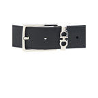 Black belt with silver buckle on a white background