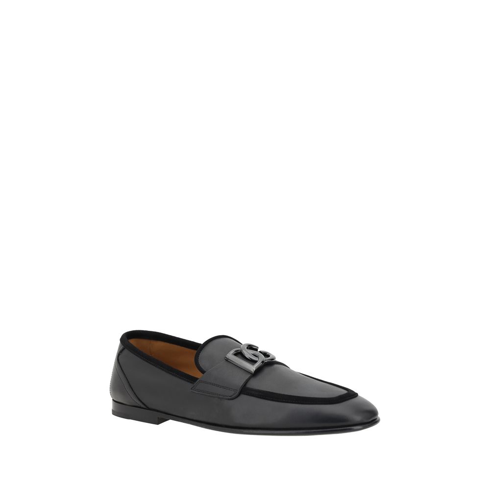 Dolce & Gabbana Black Calf Leather Bos Taurus Slip-On Loafers - Zachava