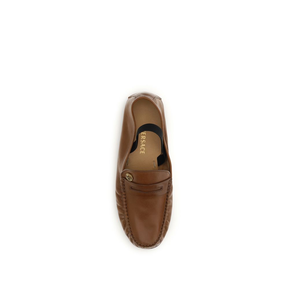 Versace Brown Lamb Ovis Aries Aries Slip-On Loafers - Zachava