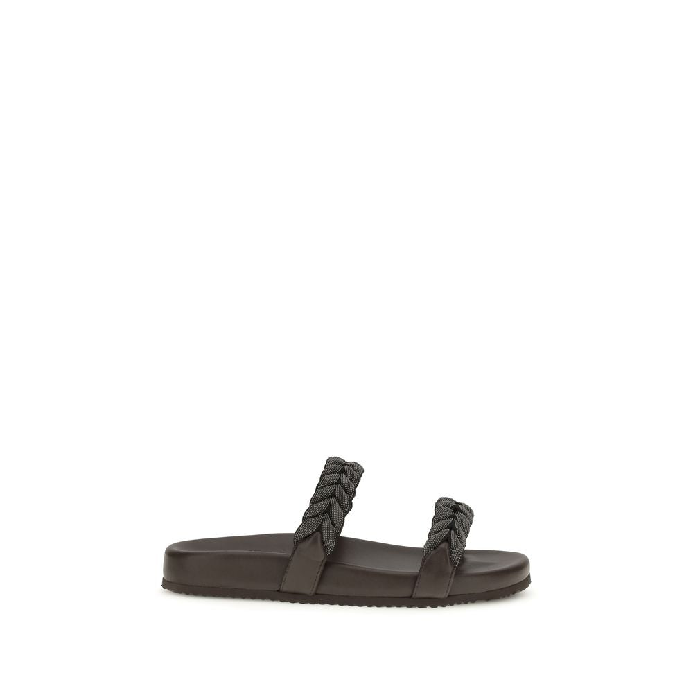 Brunello Cucinelli Brown Calf Leather Bos Taurus Flat Sandals - Zachava