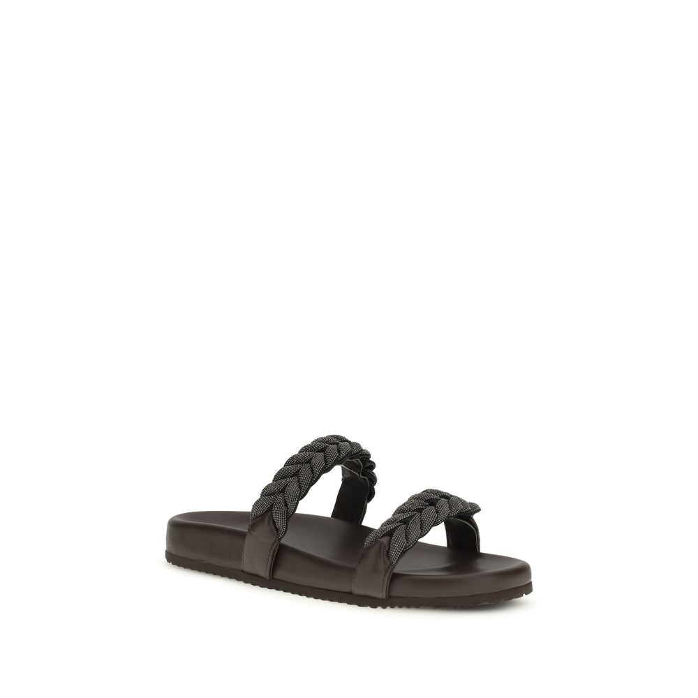 Brunello Cucinelli Brown Calf Leather Bos Taurus Flat Sandals - Zachava