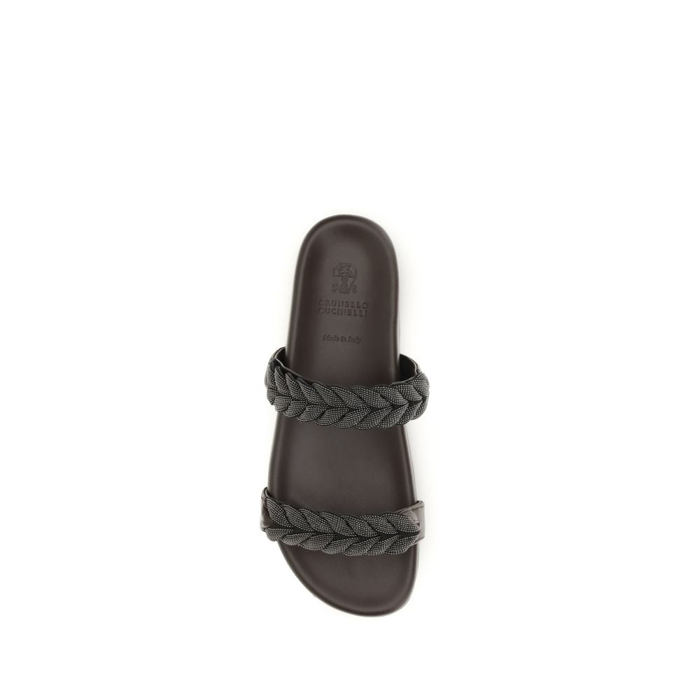Brunello Cucinelli Brown Calf Leather Bos Taurus Flat Sandals - Zachava