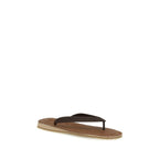 Miu Miu Brown Calf Leather Bos Taurus Flip-Flop Sandals