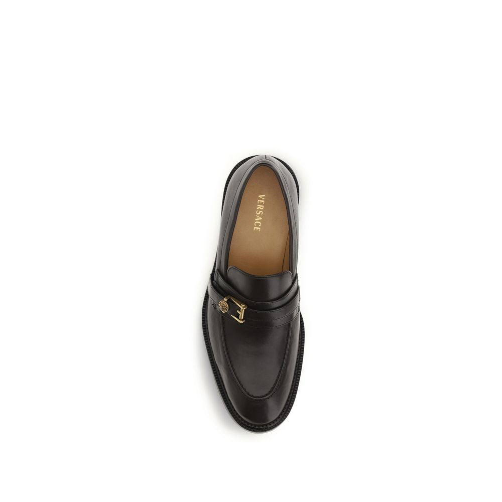 Versace Black Calf Leather Bos Taurus Slip-On Loafers - Zachava