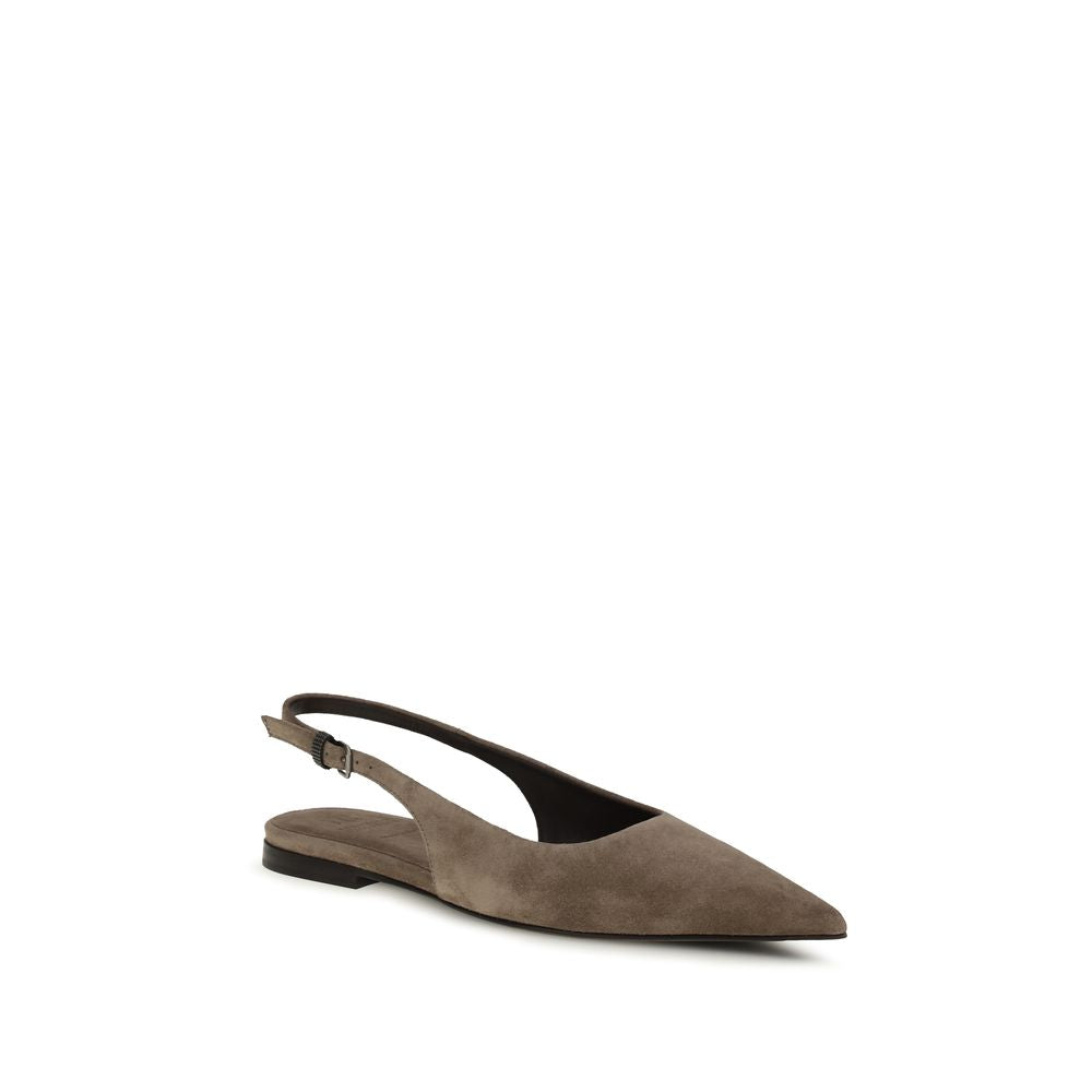Brunello Cucinelli Brown Calf Leather Bos Taurus Ballet Flats Secondary image
