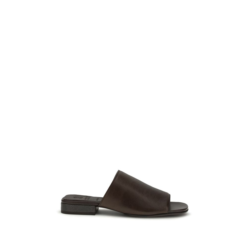 Brunello Cucinelli Brown Calf Leather Bos Taurus Slides Main image