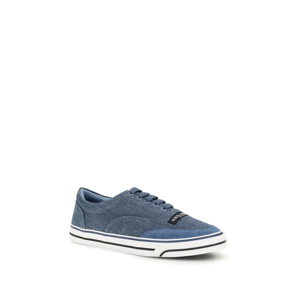 Dolce & Gabbana Blue Linen Low Top Sneakers - Zachava