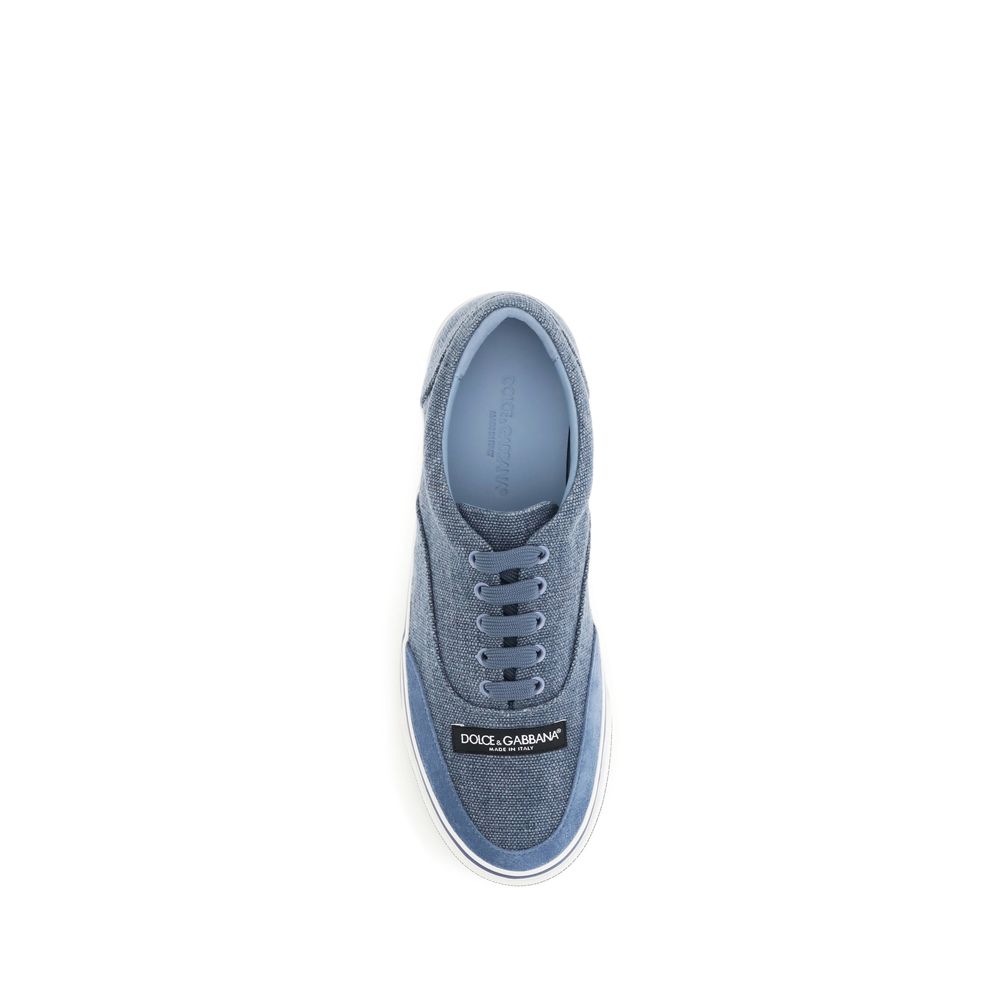 Dolce & Gabbana Blue Linen Low Top Sneakers - Zachava