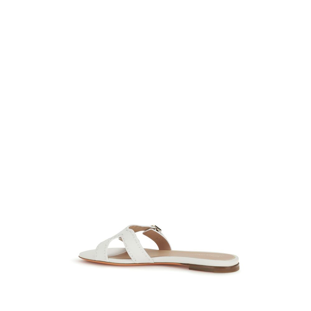 Santoni White Calf Leather Bos Taurus Flat Sandals
