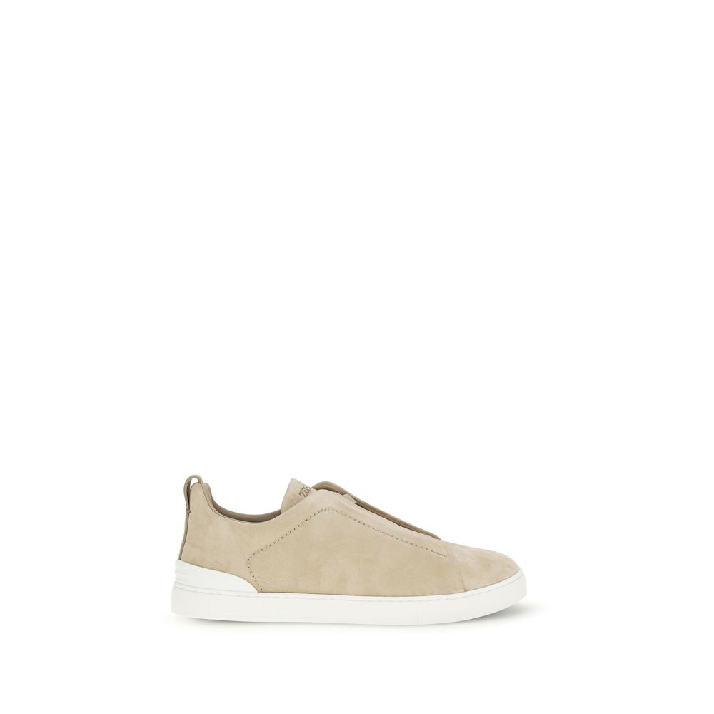 ZEGNA Beige Calf Leather Bos Taurus Low Top Sneakers - Zachava Main image