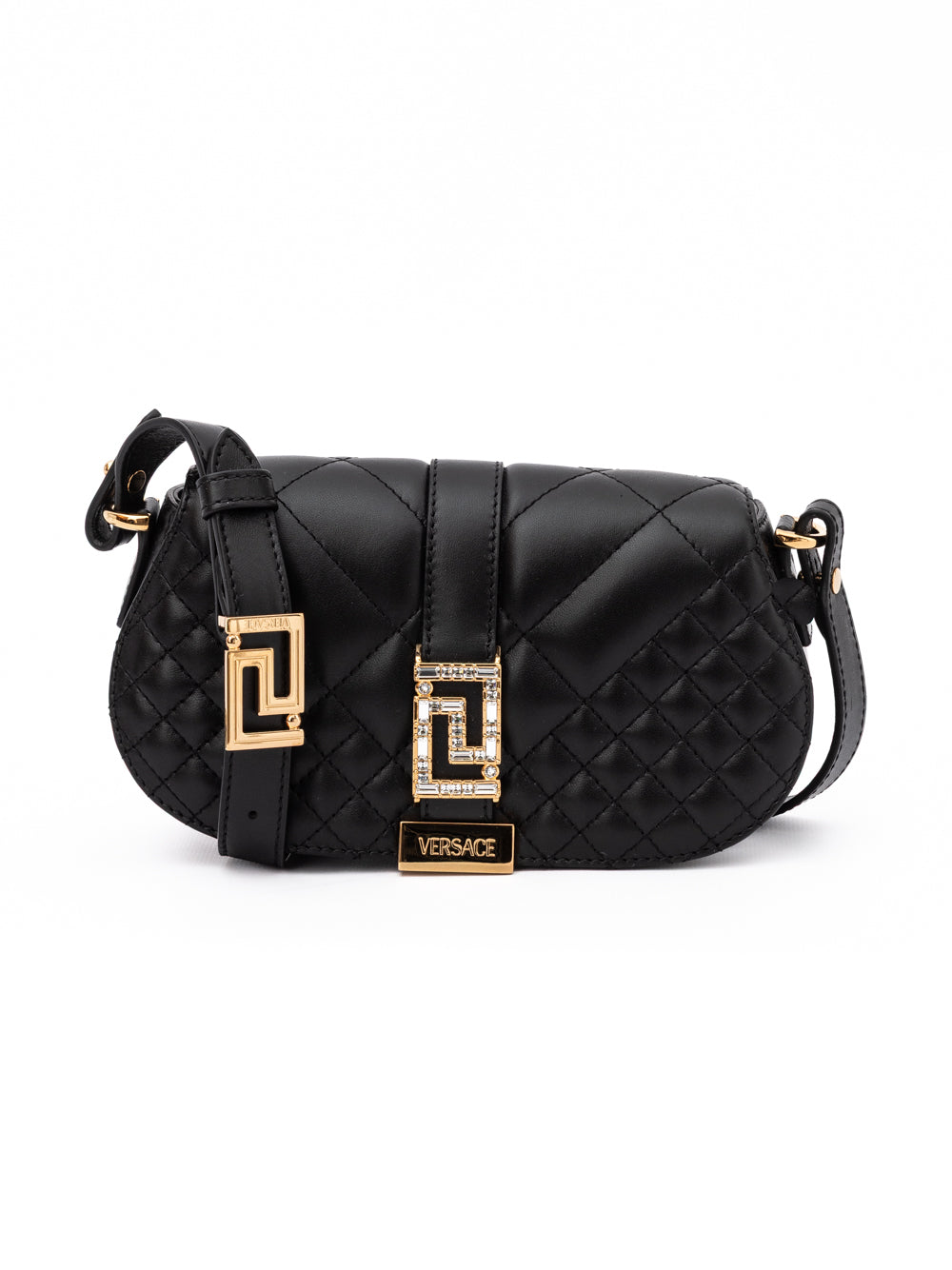 Versace Black Leather Quilted Shoulder Strap Bag - Zachava
