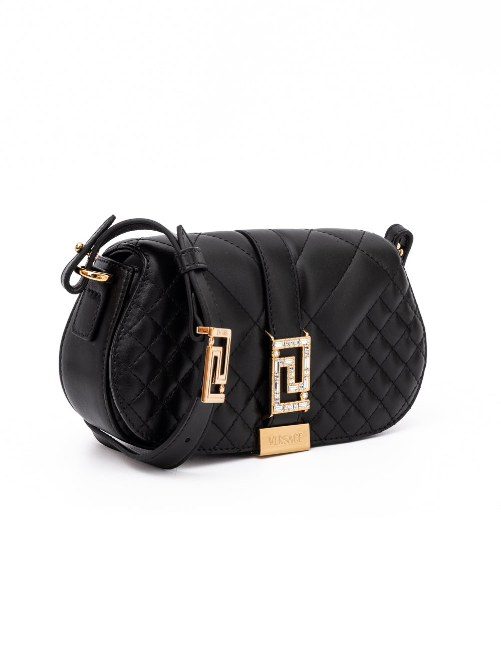 Versace Black Leather Quilted Shoulder Strap Bag - Zachava