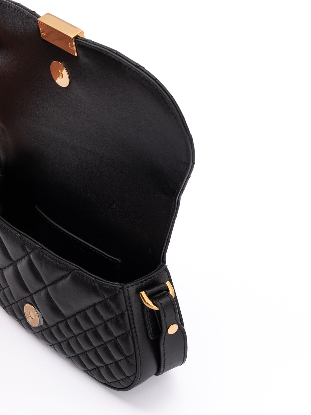 Versace Black Leather Quilted Shoulder Strap Bag - Zachava
