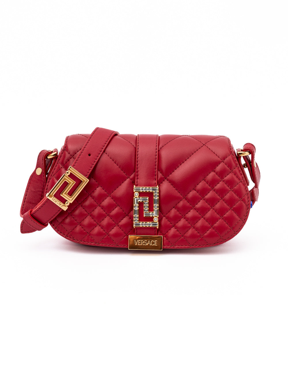 Versace Red Leather Quilted Shoulder Strap Bag - Zachava