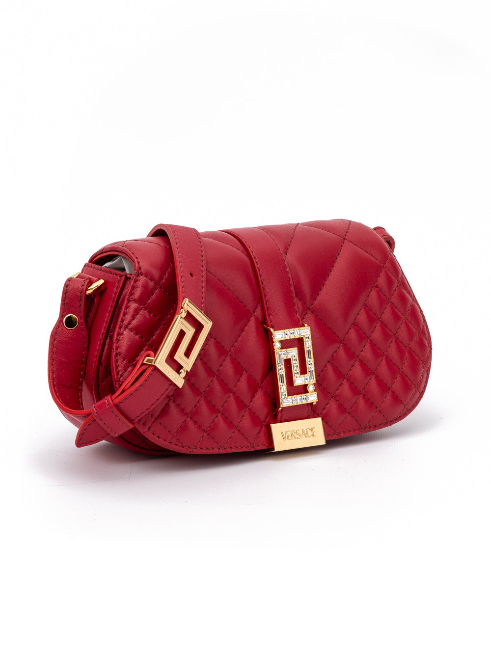Versace Red Leather Quilted Shoulder Strap Bag - Zachava