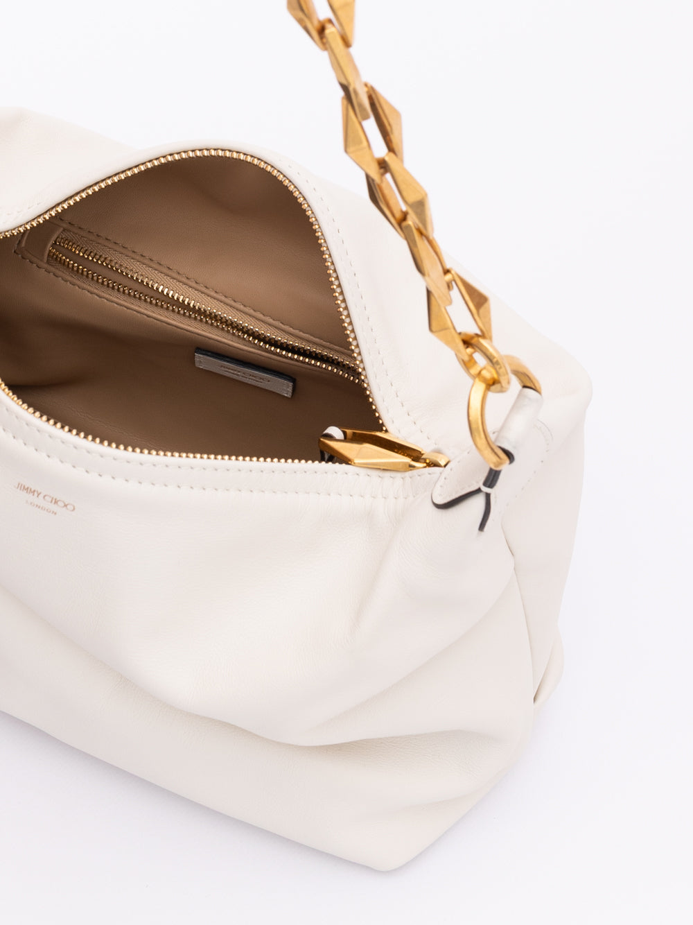 Jimmy Choo White Diamond Hobo Leather Shoulder Bag - Zachava